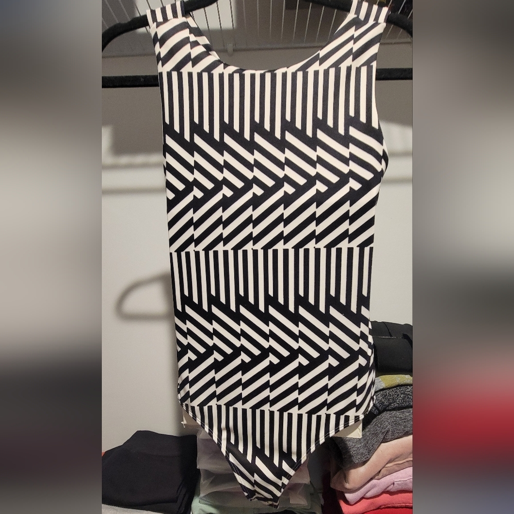 Black and white express body contour crisscross back body suit